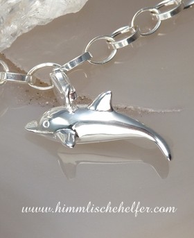 Delphin, Krafttier Charm Silber Anhänger mit Karabiner - Energie, Lebensfreude, Schutz
