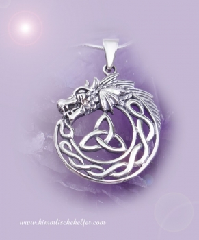 Drachen Amulett mit Triquetra, Drachenanhänger, 925er Silber - Glück, Erfolg, Schutz