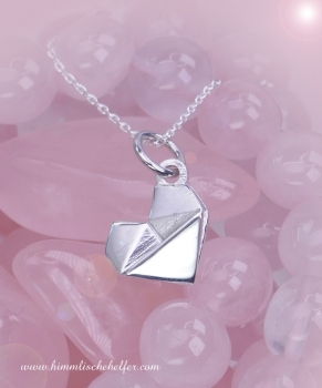 Herzkette aus Silber, modernes Silber Herz im Origami Stil - Liebe, Partnerschaft