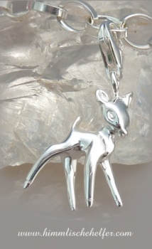 Bambi / Reh II, Krafttier Charm Silber Anhänger mit Karabiner - Vertrauen, Liebe
