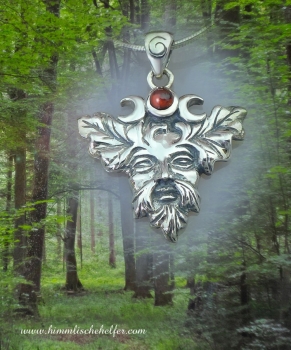 Grüner Mann Amulett mit Granat - Kraft der Natur, Schutz und Leben