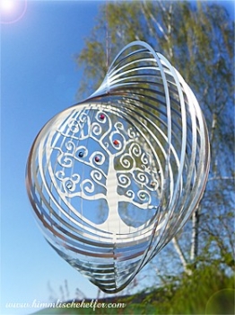 Baum des Lebens  - Spiral Windspiel Wirbel aus Edelstahl mit funkelnden Glaskristallen